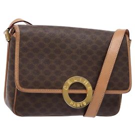 Céline Bolsa de Ombro em Lona Macadam CELINE em Couro PVC Marrom Dourado Auth ep10201 Marrom Dourado