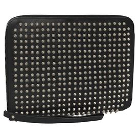 Christian Louboutin Studs Clutch Bag Leather Black Silver Auth bs28961 Black Silvery