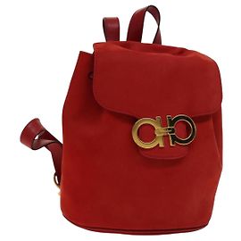 Salvatore Ferragamo Gancini Backpack Suede Red Gold Auth 138631 Red Golden