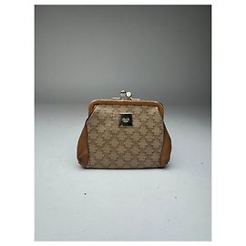 Céline Vintage Celine Paris Triomphe Monogramm Leder Kartenhalter / Geldbörse beige braun Beige