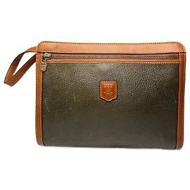 Céline Clutch de couro vintage Celine Paris marrom verde Verde