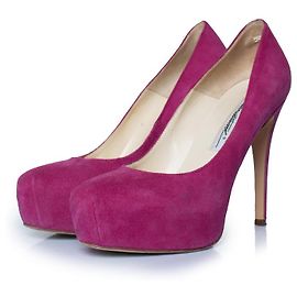 Brian Atwood, pink suede platform pumps Pink