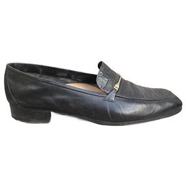 A. Testoni Leather Loafers Black Black