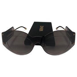 Versace Damier Plaque Shield Sunglasses Pink Golden Light brown