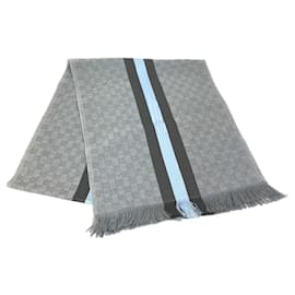 Gucci-Cachecol GG com franjas da Gucci-Marrom,Preto,Azul