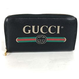 Gucci Black Leather Long Wallet Black