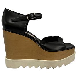 Stella Mc Cartney Stella McCartney Platform Elyse Wedge Sandals in Black Leather  Black