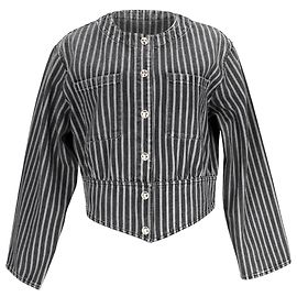 Chanel Striped Button-Down Denim Jacket in Black Cotton Black