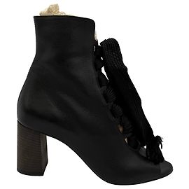 Botas peep-toe com cadarço Chloé Harper em couro preto Preto