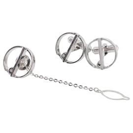Alfred Dunhill Dunhill d Logo Manschettenknöpfe und Krawattennadel Set Metallzubehör Set Silber