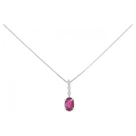 Autre Marque Au750 Ruby Diamond Necklace Red