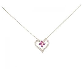 Autre Marque K14 Pink Gold K10 Yellow Gold Ruby Diamond Necklace Red