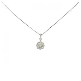 Autre Marque Au750 Weißgold Blumen Diamant Halskette Silber