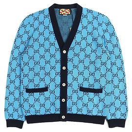 Cardigã de lã e algodão com padrão GG da Gucci Preto Azul