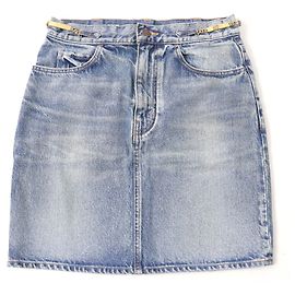 Céline Saia de denim lavado com corrente Celine S195 571Q 08YC Azul