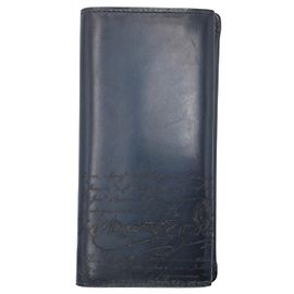 Berluti Scritto Calligraphy Leather Long Wallet Blue Navy blue