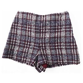 Shorts de lã tweed Chanel 22AW Branco Azul Bordeaux Azul marinho