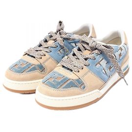 Fendi Match Zucca Suede Fabric Sneaker Blue Beige