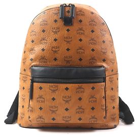 MCM Stark Backpack in Visetos Canvas Leather Backpack Cognac Bronze