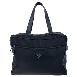 Prada Tessuto Saffiano Nylon Leather Briefcase Black