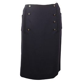 Chanel Coco Mark Wool Skirt Blue Navy blue
