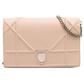 Dior-Dior Brown Grained Calfskin Diorama Wallet on Chain-Brown,Flesh