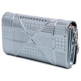 Dior-Dior Blue Metallic Patent Microcannage Diorama Wallet on Chain-Blue,Light blue