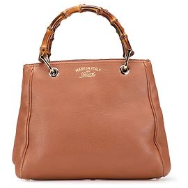 Bolsa shopper pequena de couro marrom com bambu Gucci Marrom Camelo