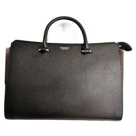 Bolsa Burberry GM em couro preto e lona de algodão check Marrom Preto
