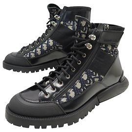 NUOVE BOOT MID TOP COMBAT CHRISTIAN DIOR 42 CANVAS OBLIGUO E PELLE Nero