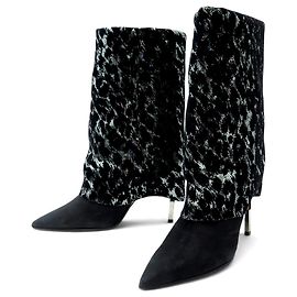 BALMAIN BOOTS 37 HEELS SUEDE SILVER SEQUINS LEOPARD Other