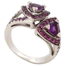 BAGUE MAUBOUSSIN SUBTILE DUALITE T52 AMETHYSTE DIAMANTS OR BLANC 18K RING Argenté