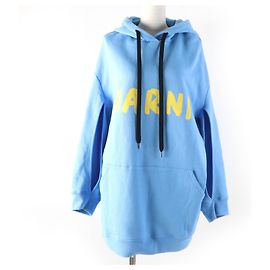 Sudadera oversized de algodón con estampado de letras Marni ELJE0157P1 Azul