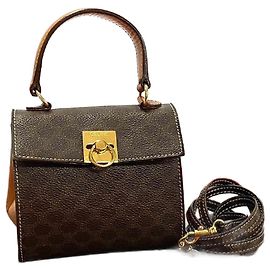 Céline Bolsa 2way de couro e PVC Celine Macadam Blason Marrom