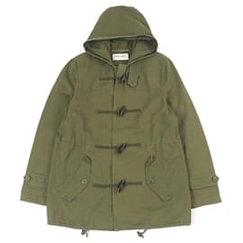 Yves Saint Laurent Manteau à capuche en coton et lin avec bouton à bascule Saint Laurent Paris Vert Kaki