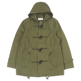 Yves Saint Laurent Cappotto con cappuccio in cotone e lino con bottone a levetta Saint Laurent Paris Verde Cachi
