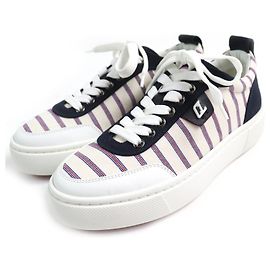 Tênis de lona e couro HAPPYRUI da Christian Louboutin Branco Vermelho Bege Azul marinho