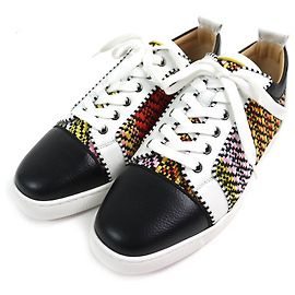 Christian Louboutin RAPHIA BISTROT Raffia Bistro Braid Leather Sneakers Black Multiple colors