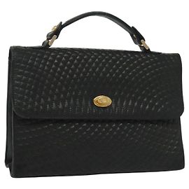 BALLY Bolsa de Mão de Couro Preta e Dourada Auth BA4871 Preto Dourado