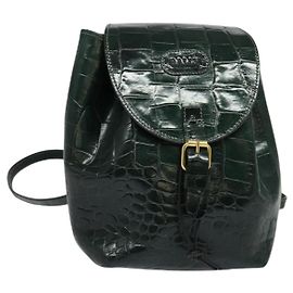 BALLY Embossing Backpack Leather Green Gold Auth BA4870 Golden Green