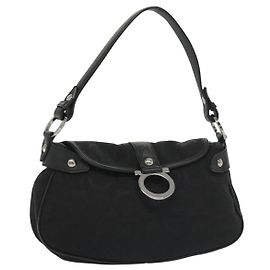 Borsa a mano Gancini in tela nera e argento di Salvatore Ferragamo Auth 138872 Nero Argento