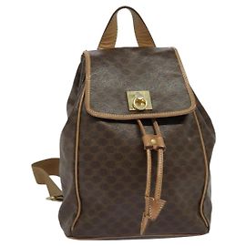 Céline CELINE Macadam Canvas Backpack PVC Leather Brown Gold Auth hk2918 Brown Golden
