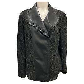 Giacca in tweed nero / anacardo e pelle sintetica Akris Punto Nero
