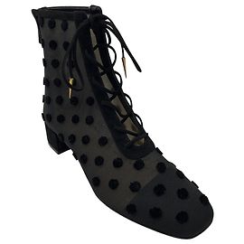 Christian Dior Black Noir Spring 2018 Velvet Dots Baby-D Low Boot Black