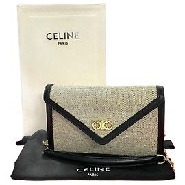 Céline Borsa a Spalla in Tela e Pelle Celine Triomphe Nero Crudo
