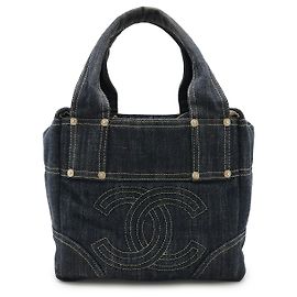 Chanel Glänzende Denim Tote Bag Blau