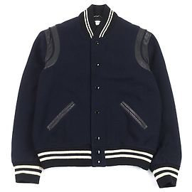 Yves Saint Laurent Blusão de couro e lã misto Eddie da Saint Laurent Paris Azul Azul marinho