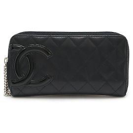 Chanel Cambon Line Soft Calfskin Long Wallet Black Pink