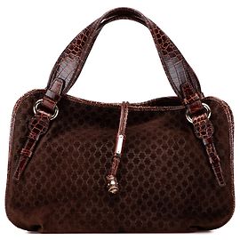 Céline Celine Hobo Bittersweet em Camurça Macadam Marrom e Couro Embossado de Crocodilo Marrom