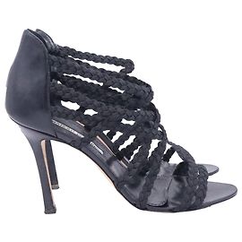 Manolo Blahnik Braided Gladiator Sandal Heels in Black Cotton Black